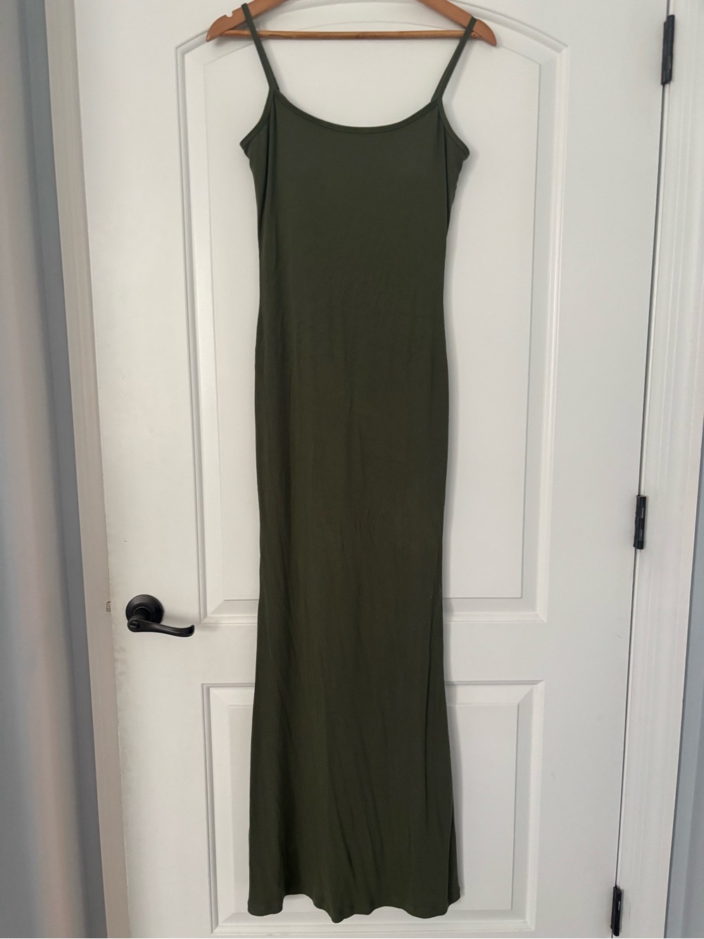 Popilush Built-In Shapewear Ribbed Modal Maxi Dress Olive Green Large
